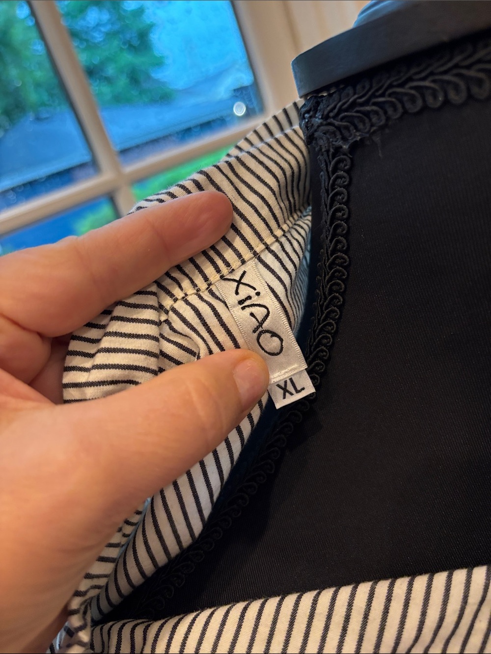 Striped Mock-Neck Women’s Blouse in Black and White - Picture 7 of 8